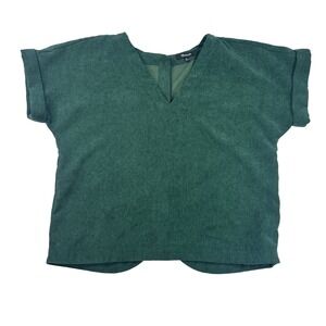 Madewell Corduroy V Neck Button Back Short Sleeve Green Casual- COPY